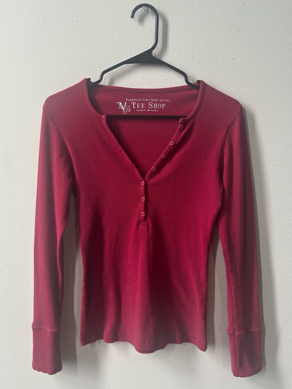 Victoria Secret Tee Shop Wine Red Long Sleeve Henley Top